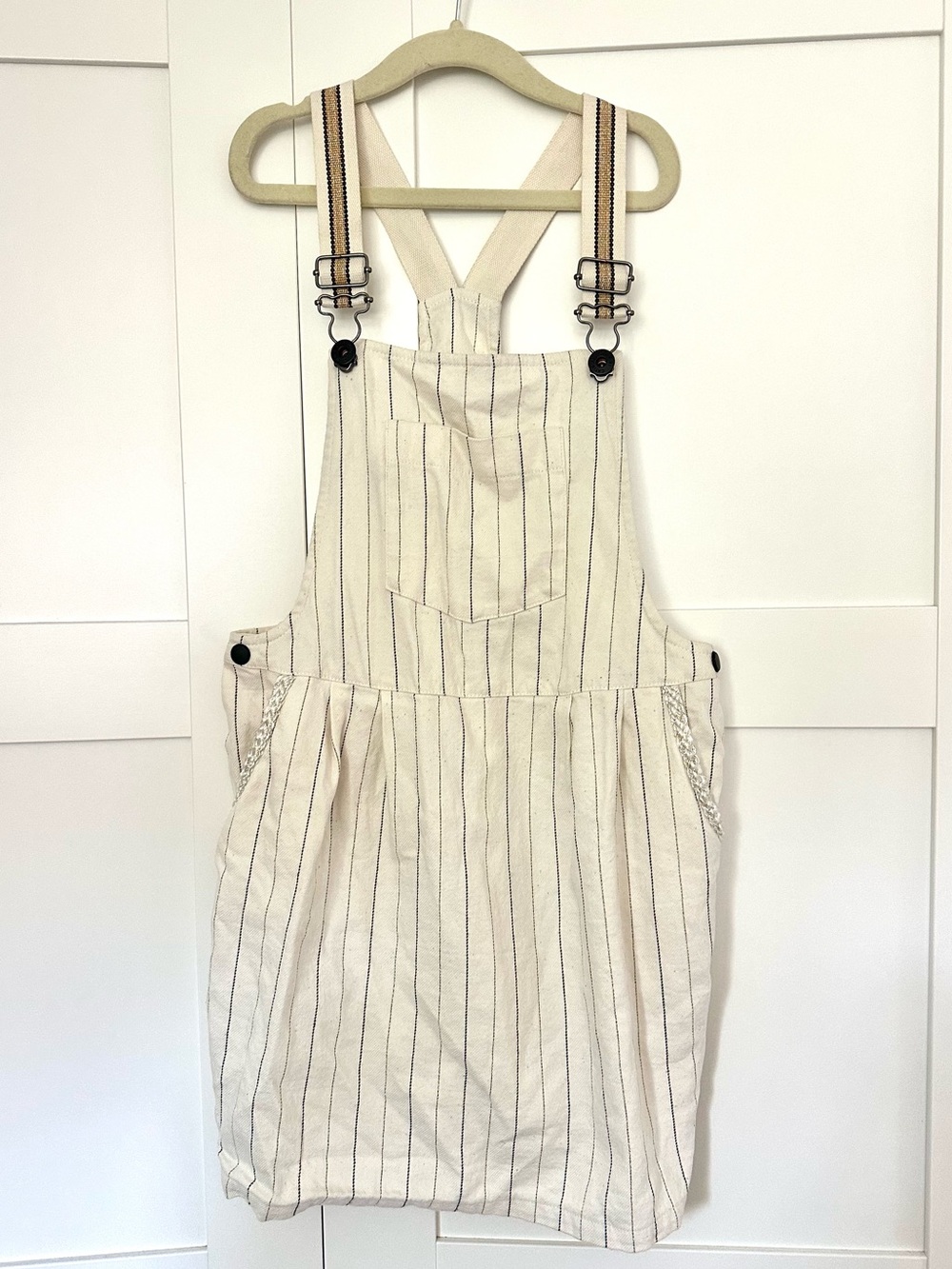 Catimini Girls Striped Cream Overalls Dress with Adjustable Straps